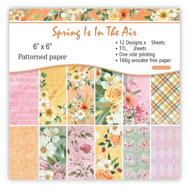 

ZFPARTY 12pcs 6" Single-side Printed Spring flower pattern creative papercraft art paper handmade scrapbooking kit set book