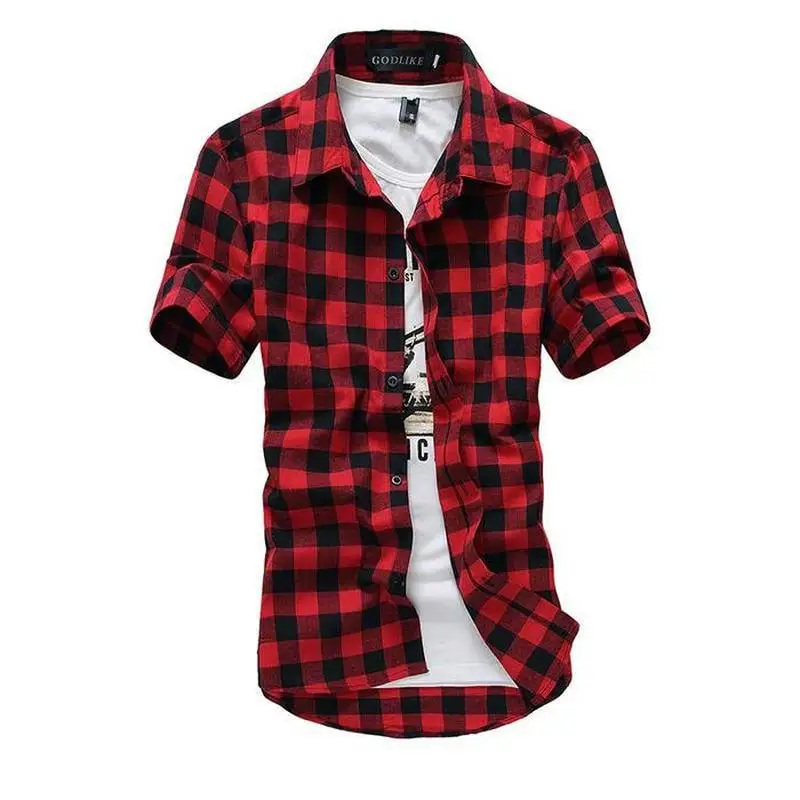 

Mens Check Shirt Flannel Brushed Cotton Short Sleeves Casual Slim Fit Top Plus Size 2021