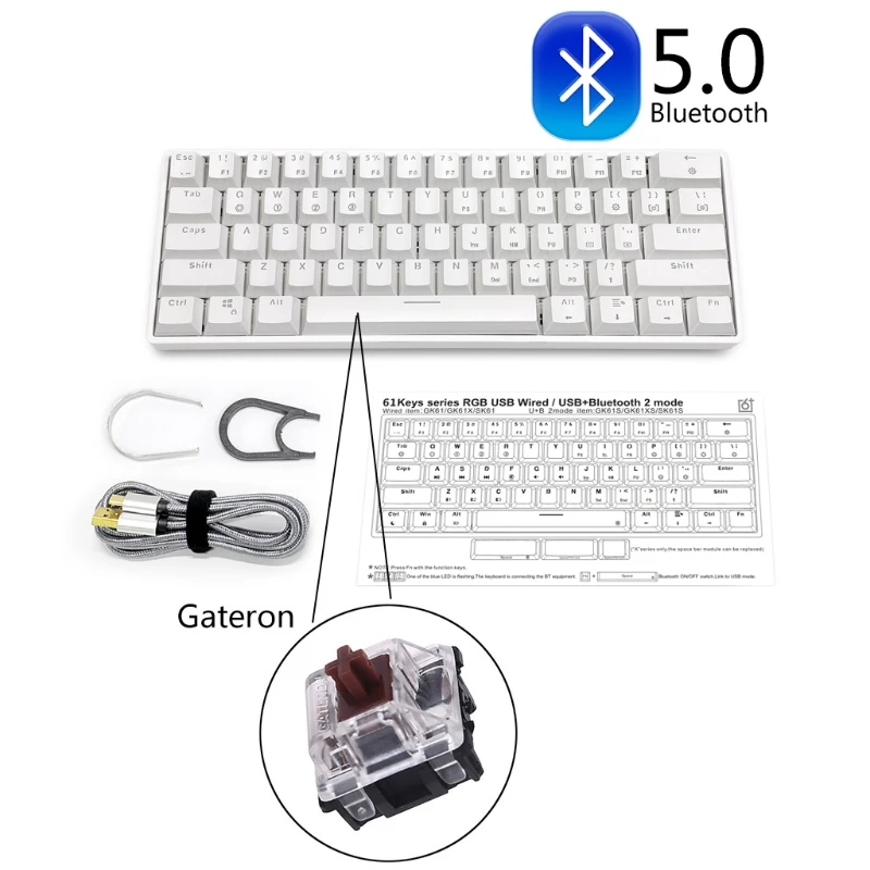 

594A Mechanical Gaming Keyboard 61 Keys BT 5.0 16 million Color RGB LED Backlit Programmable for PC/Mac Gamer Gateron Optical