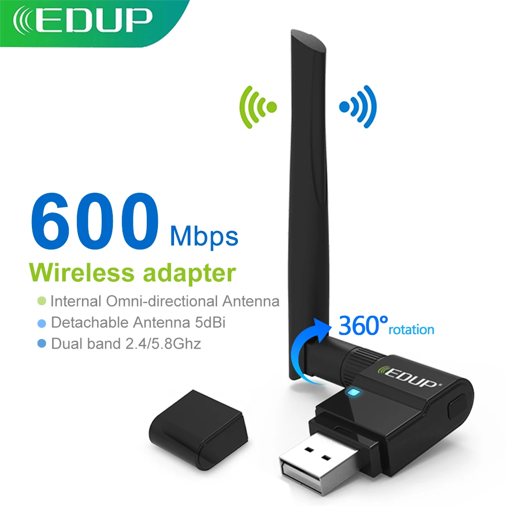 

USB Wi-Fi адаптер EDUP 600 Мбит/с, 2,4/5,8 ГГц