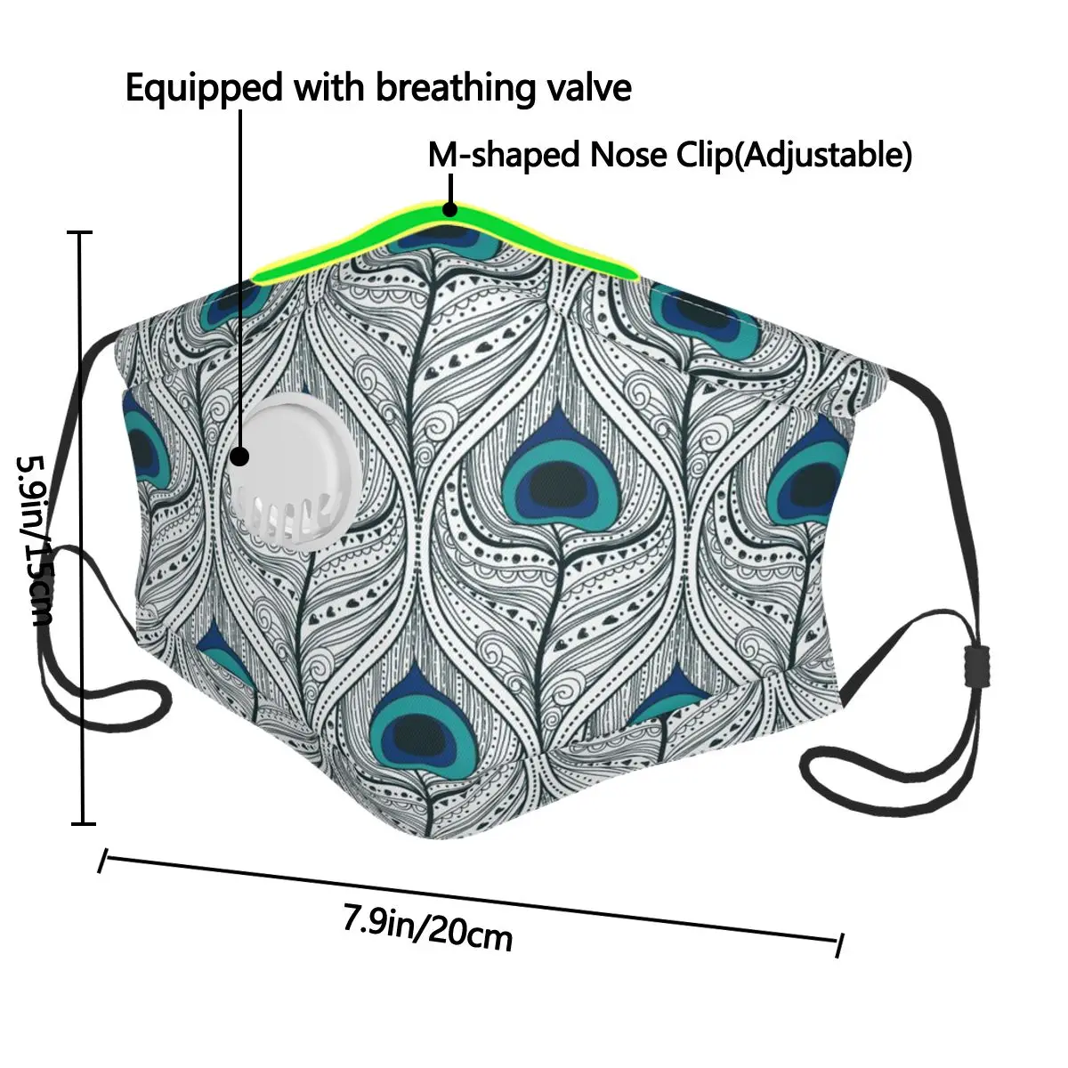 

Peacock Feathers Seamless Face Mask Respirator Washable Reusable Mouth Masks with Filter for Men Women