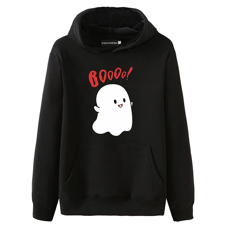 Свитшот женский с капюшоном милый зимний черный пуловер длинным рукавом и