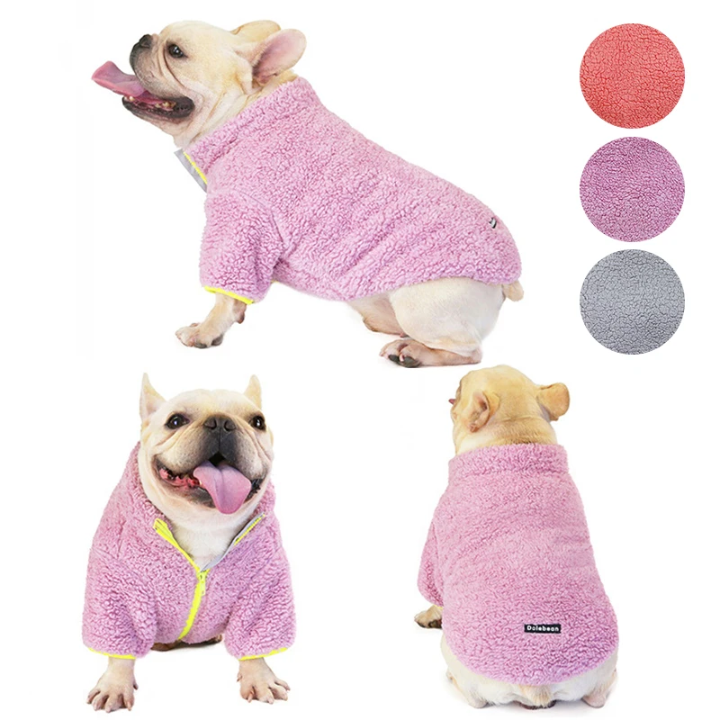 

Флисовая одежда для собак, Зимние толстовки, свитер для французского бульдога, чихуахуа, Йорк, плюшевая одежда для домашних животных с молнией, свитшот для кошек и собак