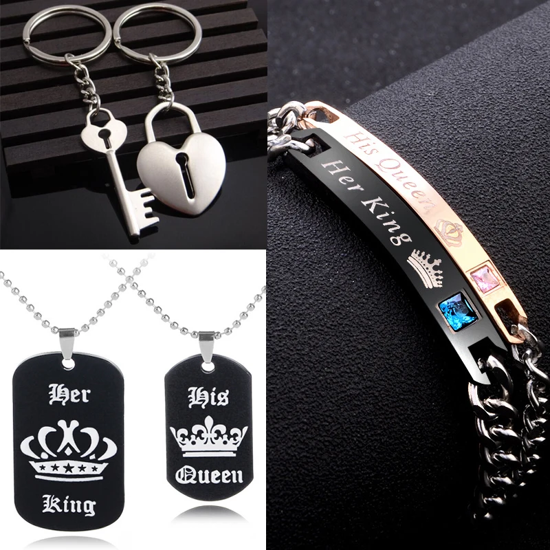his queen her king Bracelets lovers Lettering Bracelet for Wife black rose gold couple tag lover | Украшения и аксессуары
