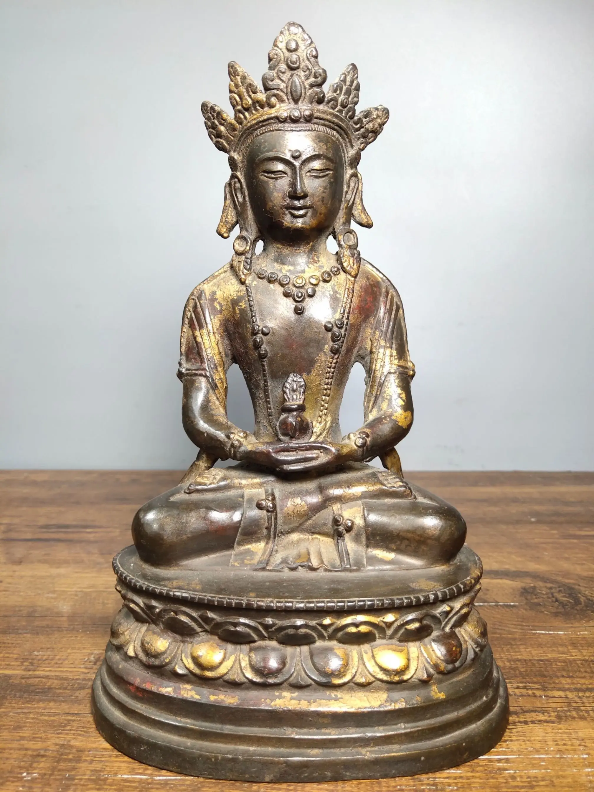 

10" Tibet Buddhism Temple Old Bronze Cinnabars Immortal Buddha Longevity Tibetan Buddha Amitabha Enshrine the Buddha