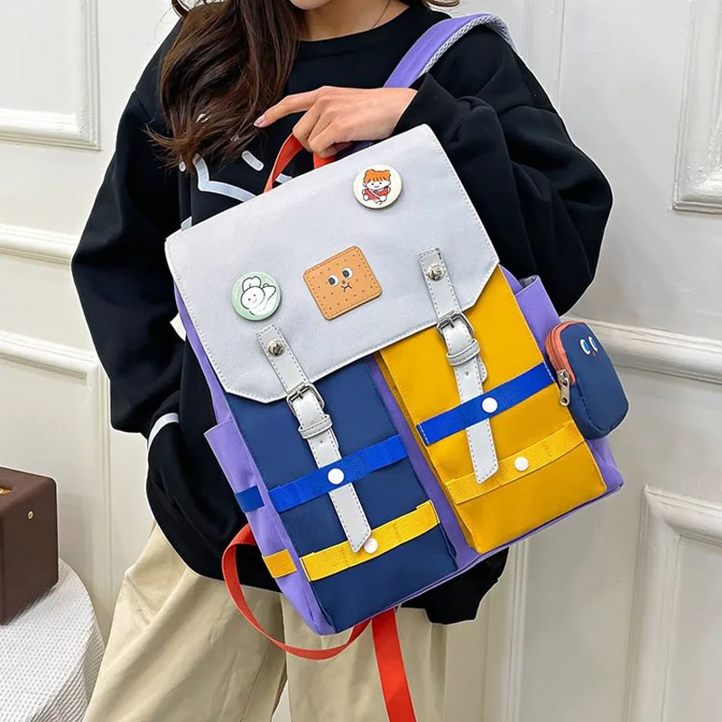 

Fashion nylon color Women Backpack College Student Backpack Teenage Girl School Bags Large Capacity Waterproof Travel Rucksack