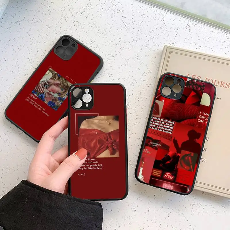 

Retro red pattern art lyrics aesthetic Phone Case For iphone 12 11 7 8 plus mini x xs xr pro max matte transparent cover