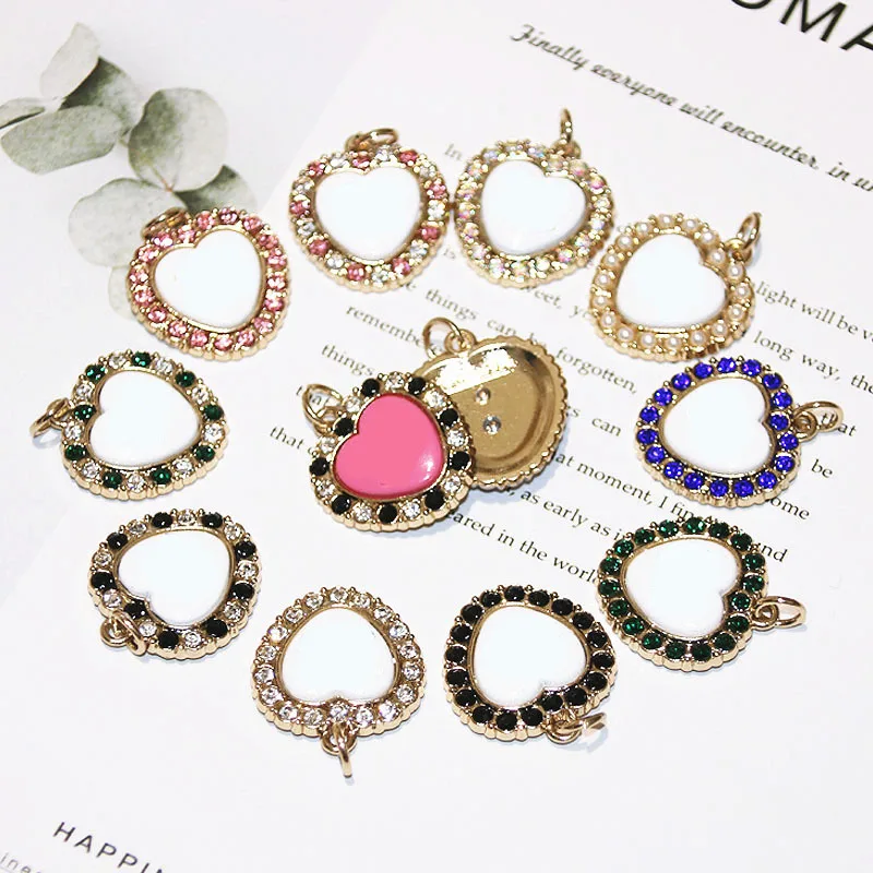 

1lot=10pcs golden love Pendant Sparkling diamond button clothes High-grade metal Diamonds buttons Sewing Handwork accessorie