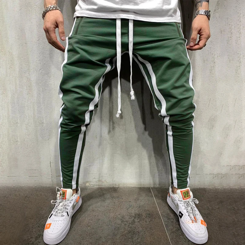 

High quality men's new high street trend sports pants thin fitness training casual pants color matching zipper Leggings
