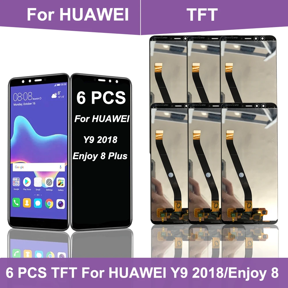 Оптовая продажа, 6 шт., ЖК-дисплей Huawei Y9 2018, сенсорный экран, дигитайзер в сборе для Enjoy 8 Plus, FLA-L22 FLA-LX2