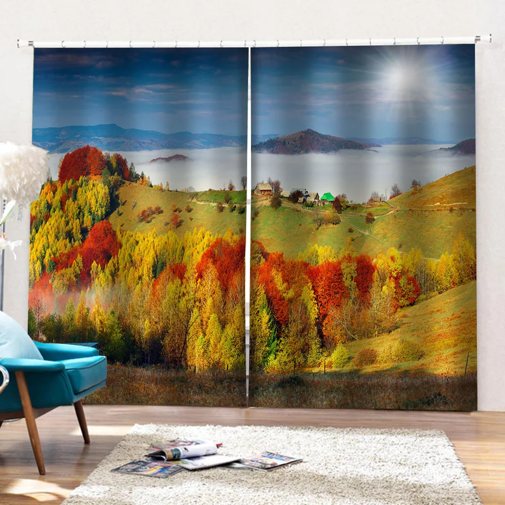 Золотая Фотоштора с природным пейзажем ветрозащитная плотная Затемняющая ткань