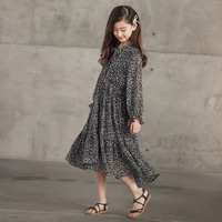 girls floral midi dress autumn children clothing 2021 new bow chiffon baby dresses with lining teen kids clothes ruffles6040