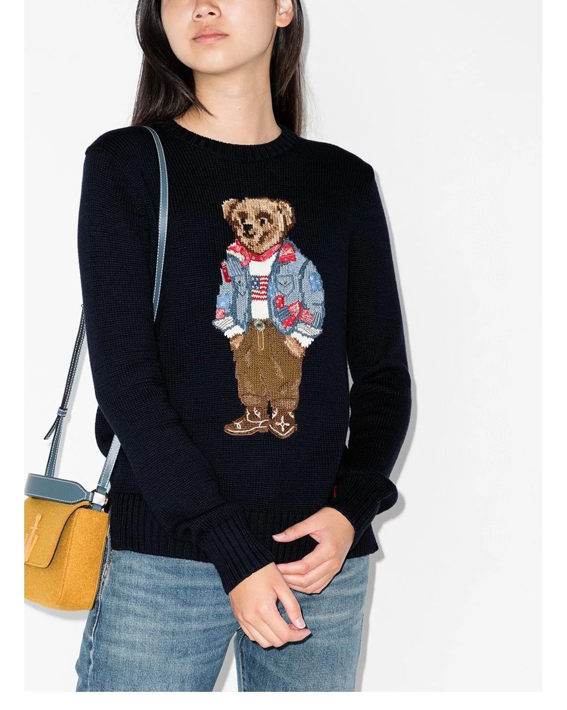 Новинка Осень 2021 г. Стильный хлопковый свитер RL с вышивкой в виде медведя и