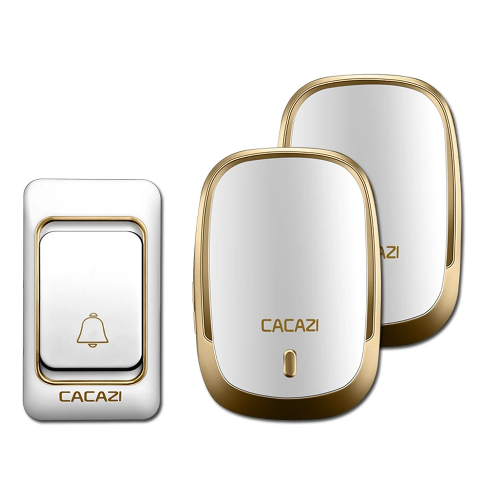 1 button 2 receiver Беспроводной дверной звонок CACAZI с питанием от аккумулятора постоянного тока, кнопка управления, дистанционный светодиодный светильник 200 м, Домашний Беспроводной звонок, 4 громкости, 36 колокольчиков - Цвет: 1 button 2 receiver