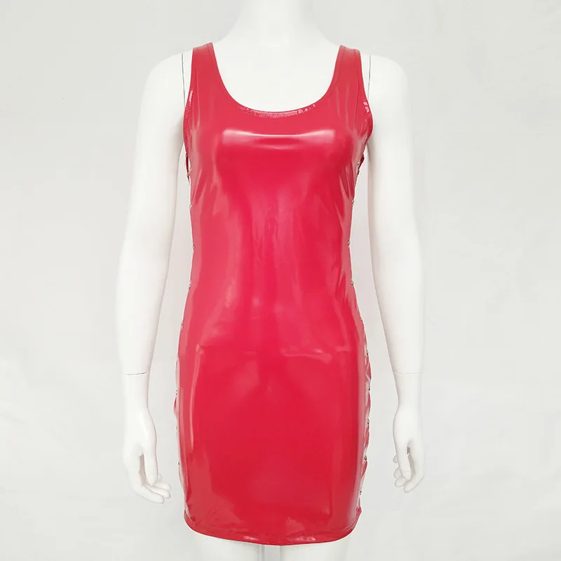 

Woman 2021 New Tank Dress Women Sexy Summer Bodycon Outfit Streetwear Party Elegant Mini Dress Casual Bandage PU Dresses
