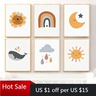 Мультяшные аниме солнце звезды луна Радуга Печать Художественная Картина на холсте Настенный декор картины для постеров Декор детской комнаты