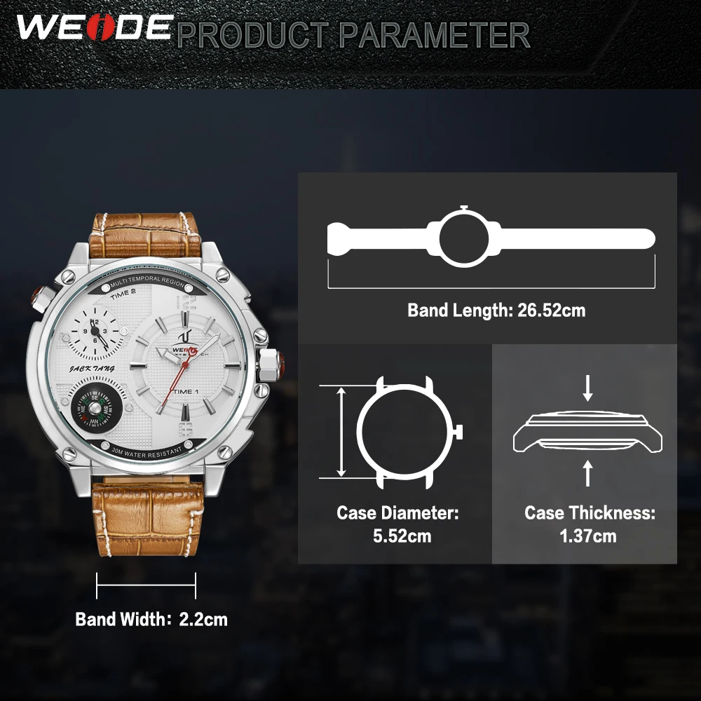 WEIDE Fashion Men's Watches Top Brand Luxury Wristwatch Waterproof Quartz Watch Leather Strap Male Clock Relogio Masculino | Наручные