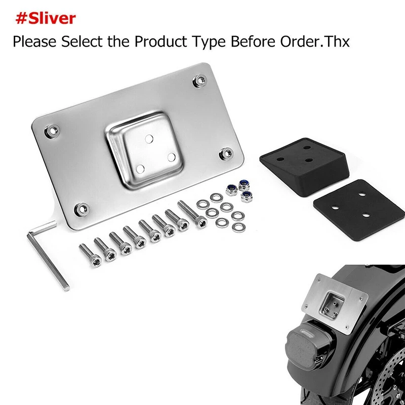 

Chrome 3 Holes Laydown License Plate Mounting Bracket Kit Holder for Big Twins Softail Dyna Sportster XL