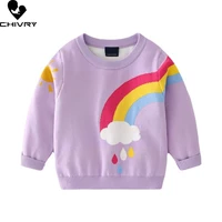 new 2021 baby girls pullover knitted sweater autumn winter kids girl cartoon rainbow jacquard o neck jumper sweaters clothing