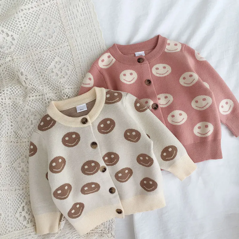 

2021 Girls Autumn and Winter Round Neck Printed Long Sleeve Knit Jacket Winter Coat for Baby Girl Kids Jacket Children Coat