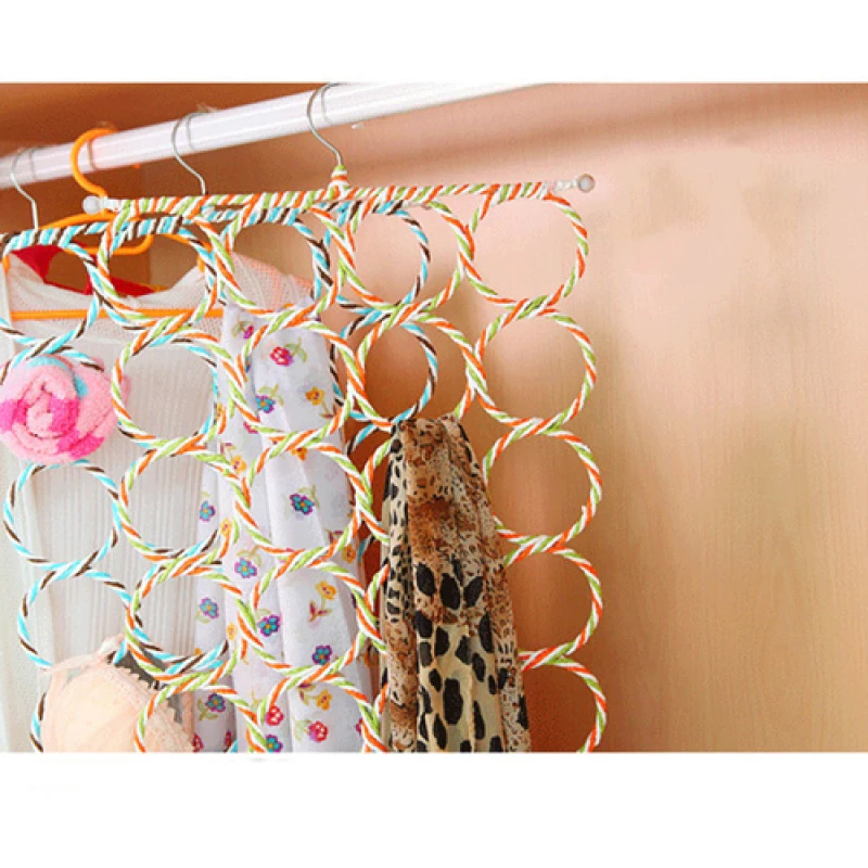 

28-ring Rope Knitting Hanger, Tie and Scarf Circle Rack, Silk Scarf Display Rack, Home Storage