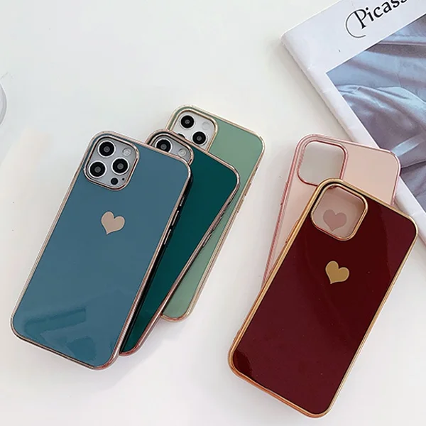 

Plating love heart soft phone case for iphone 12 Pro Max 12 mini 11 Pro XS Max XR 6s 7 8 Plus SE2020 TPU silicone cover
