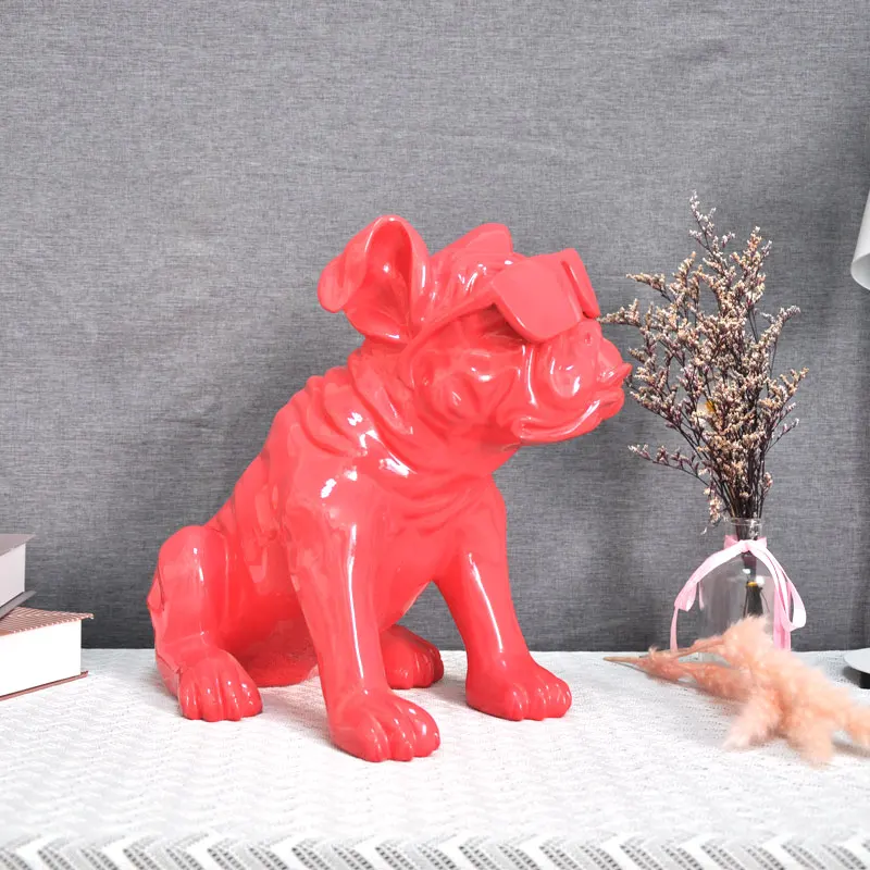 WEARING GLASSES BULLDOG FIGURINE HOME DECORATION RESIN SCULPTURE PERSONALITY ART DOGS STATUE DECORATIVE DESKTOP ORNAMENTS | Дом и сад