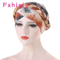 muslim women inner cap braided bandanas comfort fashion turban hat colorful cross knot chemo beanies head wearing turbante