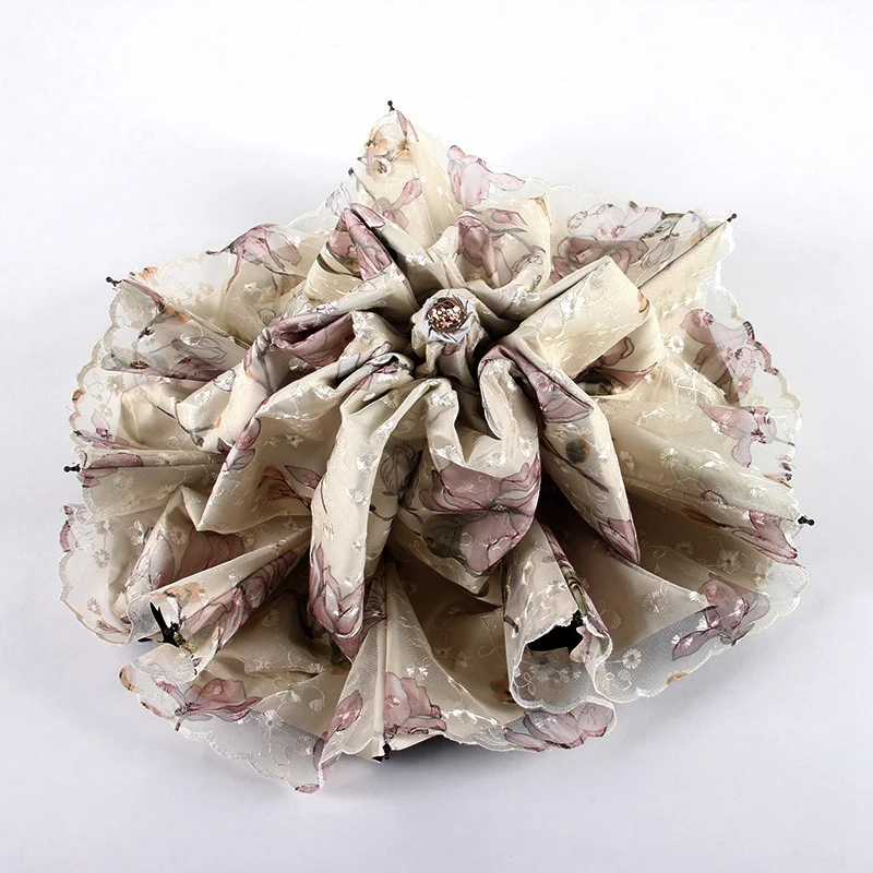 Двухслойный кружевной зонт от солнца с защитой УФ-лучей женский складной милый