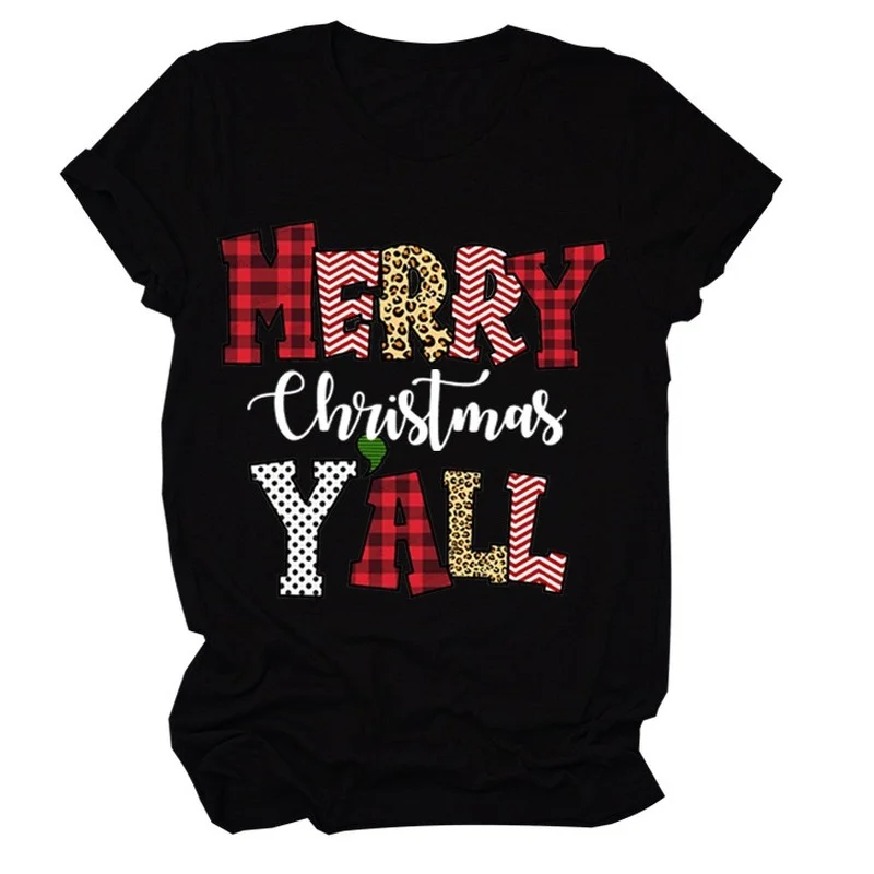 

MERRY Christmas Plaid Letter Print Women T Shirt Short Sleeve O Neck Loose Women Tshirt Ladies Tee Shirt Tops Camisetas Mujer