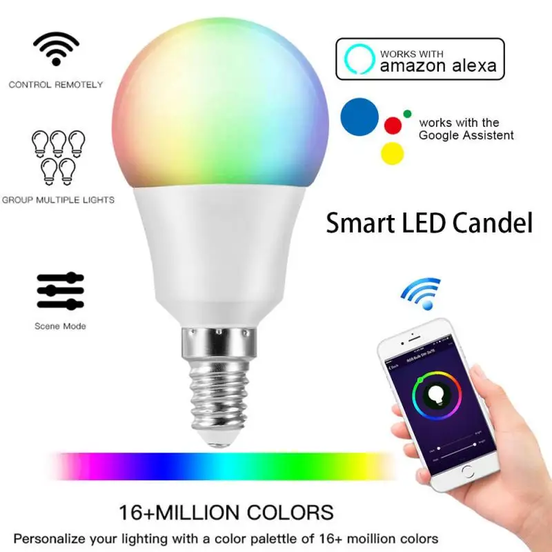 Умсветильник лампа с Wi Fi светодиодная Е14 RGB работает Alexa Google Home Tuya/умная