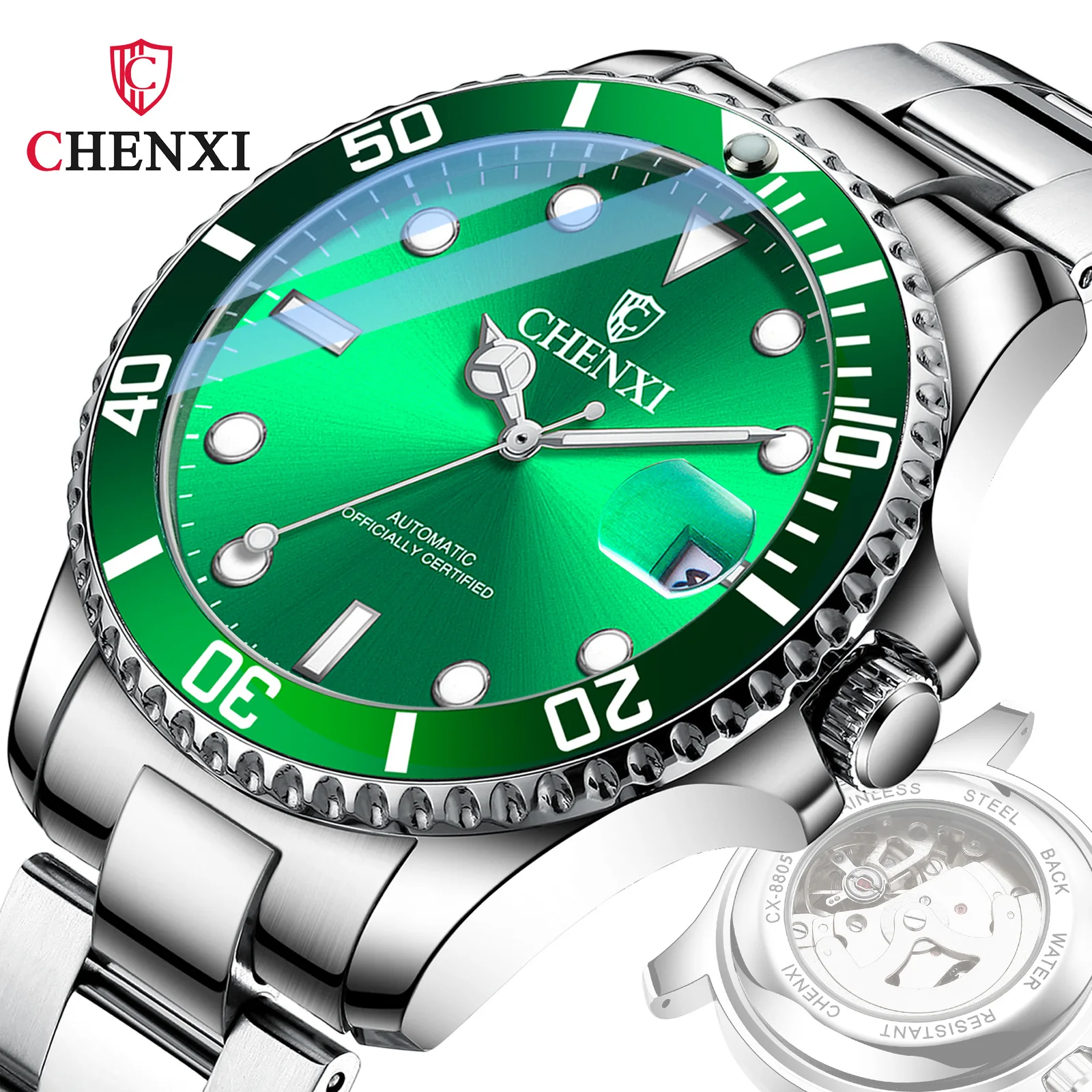 

Chenxi Дайвинг Вода призрак Бестселлер на Douyin механические часы Мужские автоматические механические часы прозрачные полые стальные часы