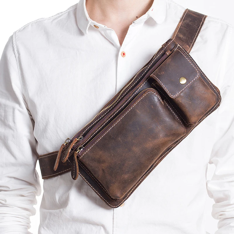 Поясная сумка для мужчин забавная нагрудная сумочка-слинг из натуральной кожи