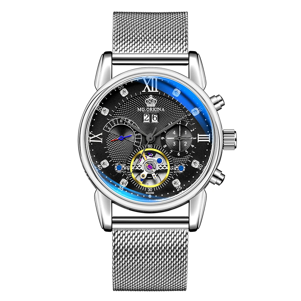 Бренд Orkina Tourbillon Мужские механические часы светящаяся Автоматическая Дата Натуральная кожа ремешок мужской платье часы механические стимпанк