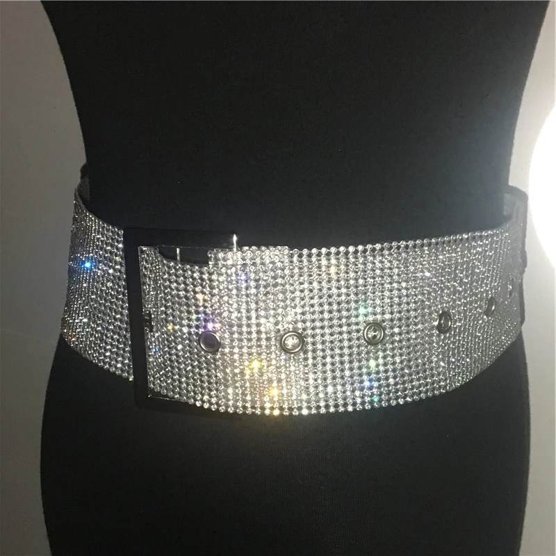 Shiny Rhinestones Waist Belt Women Diamante Wide Belts With Strong Metal Buckle Lady Cinturones Streetwear Accessories Waistband