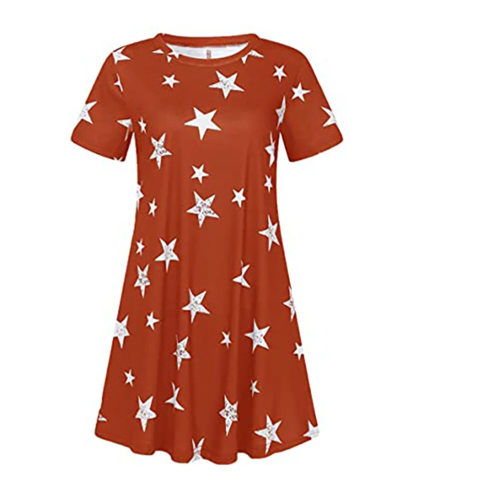 

Dresses Women Short Sleeve O-Neck Printed Ladies Dress Loose Mini Dress Robe Female Summer Dress Vestidos 2021