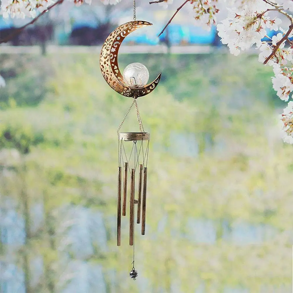 

Solar Lights Wind Chimes Outdoor Waterproof Hanging Aeolian Bells Solar Lamp With Moon Star Sun Shape For Party Garden Fest O0M1