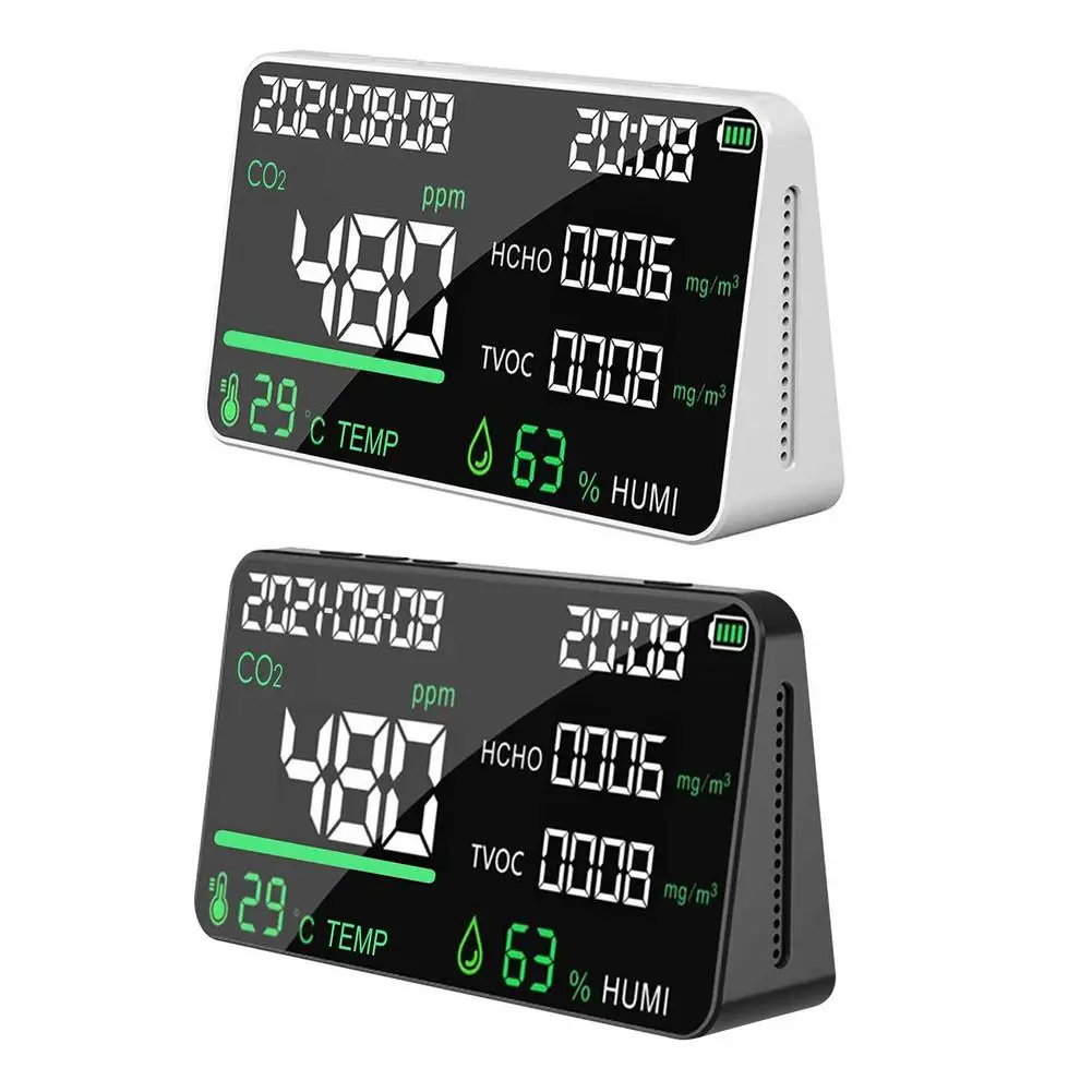 

CO2 Air Quality Monitor 6-In-1 Air Pollution Temperature Humidity Carbon Dioxide Detector Professional Sensor Real Time Display