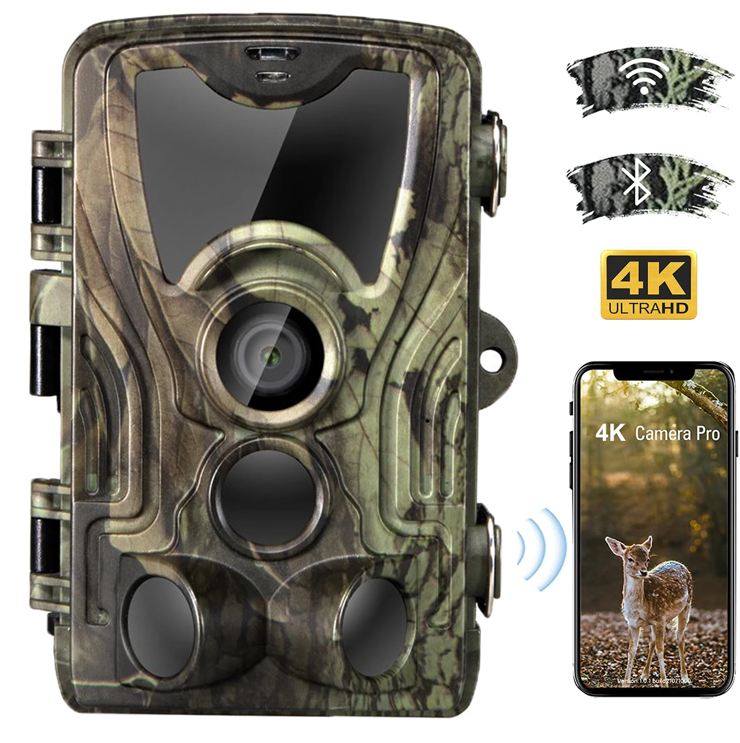 4K Live Video Hunting Trail Camera  APP Bluetooth Control Wildlife Cameras 30MP Night Vision iP66 Photo Traps WIFI801PRO