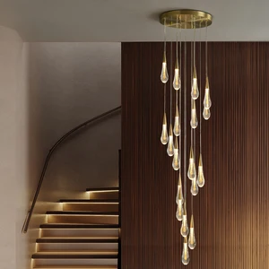 Современные роскошные подвесные светильники в форме капли воды, люстры золотого и медного цвета, большая Подвесная лампа для лестницы, диза...