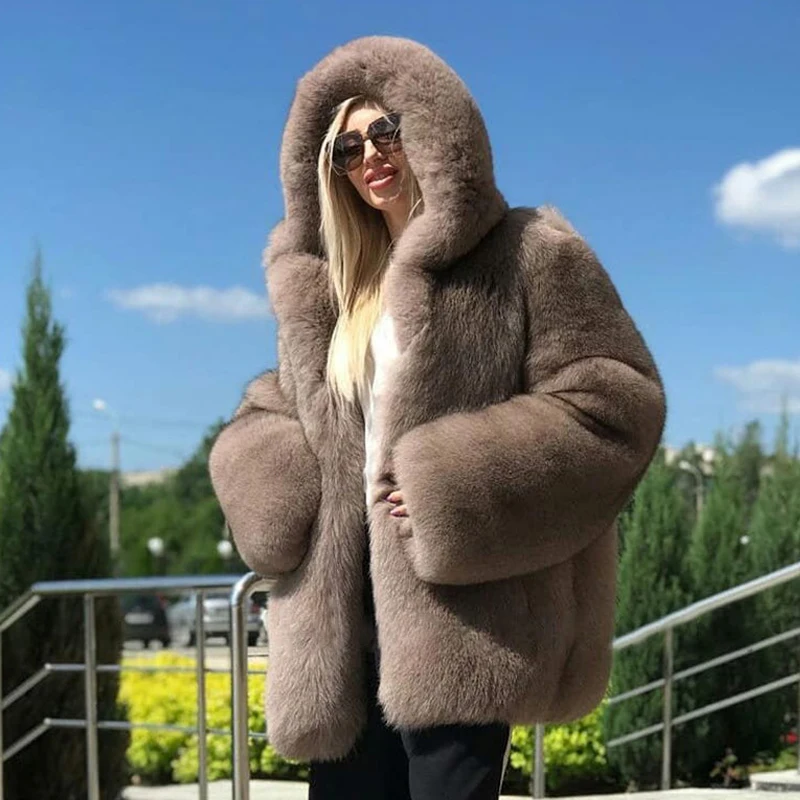 BFFUR Medium Length Fox Fur Coats Natural Women Winter Fashion Whole Skin Genuine Fox Fur Jackets Luxury Woman Overcoats Real