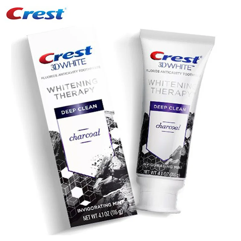 Crest уголь 3D белая зубная паста отбеливание зубов терапия Глубокая чистка с фторидом бодрящая мята зубная паста выдавливатель 116 г - изображение