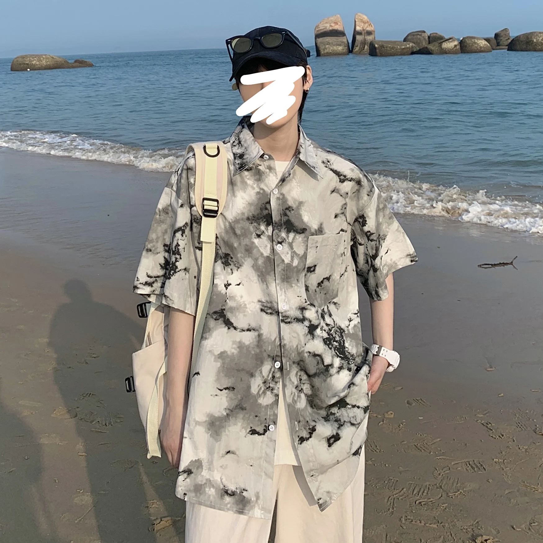 

Men Summer Pure Cotton Shirt Beach Style Vintage Printed Hawaiian Shirts Loose Casual Short Sleeve Blouses Tops Camisa Homme