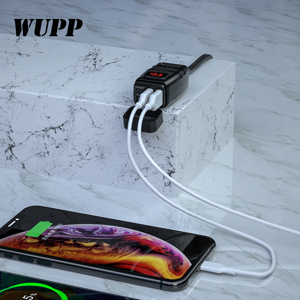 

Motorcycle Vehicle-Mounted Charger Waterproof USB Adapter 12V Phone Dual Quick Charge 3.0 Voltmeter ON OFF Switch Moto Accessory