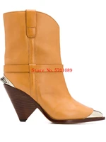 women yellow lamsy ankle boots pointed toe wild west shoes