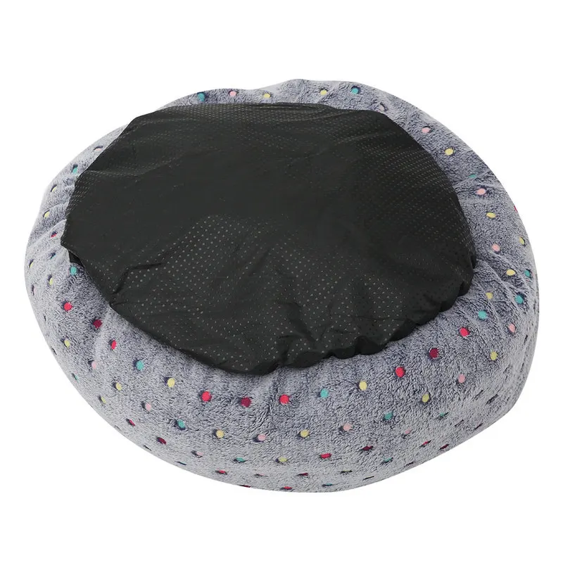 

Colorful Dot Embroidery Dog Bed Plush Round Shape Dog Kennel Cats House Super Soft Thick Mat Sofa for Dog Pets