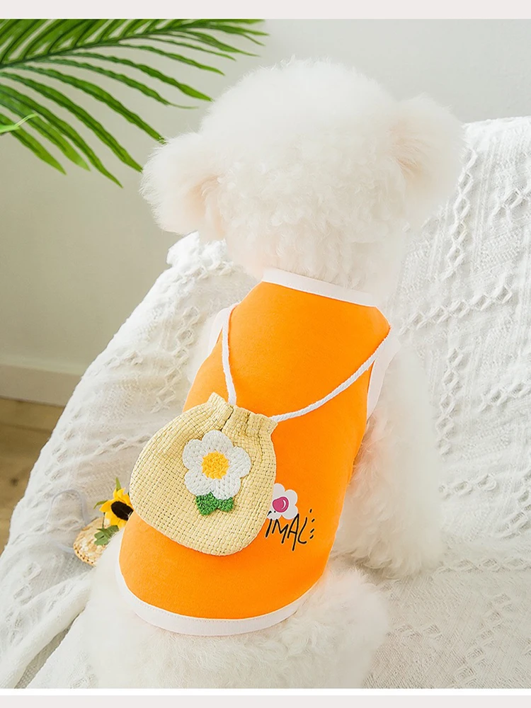 

Cute Summer Orange Flower Vest Pet Clothing Dogs Thin Breathable Clothes for Small Dog Costume Cotton French Bulldog Chihuahua