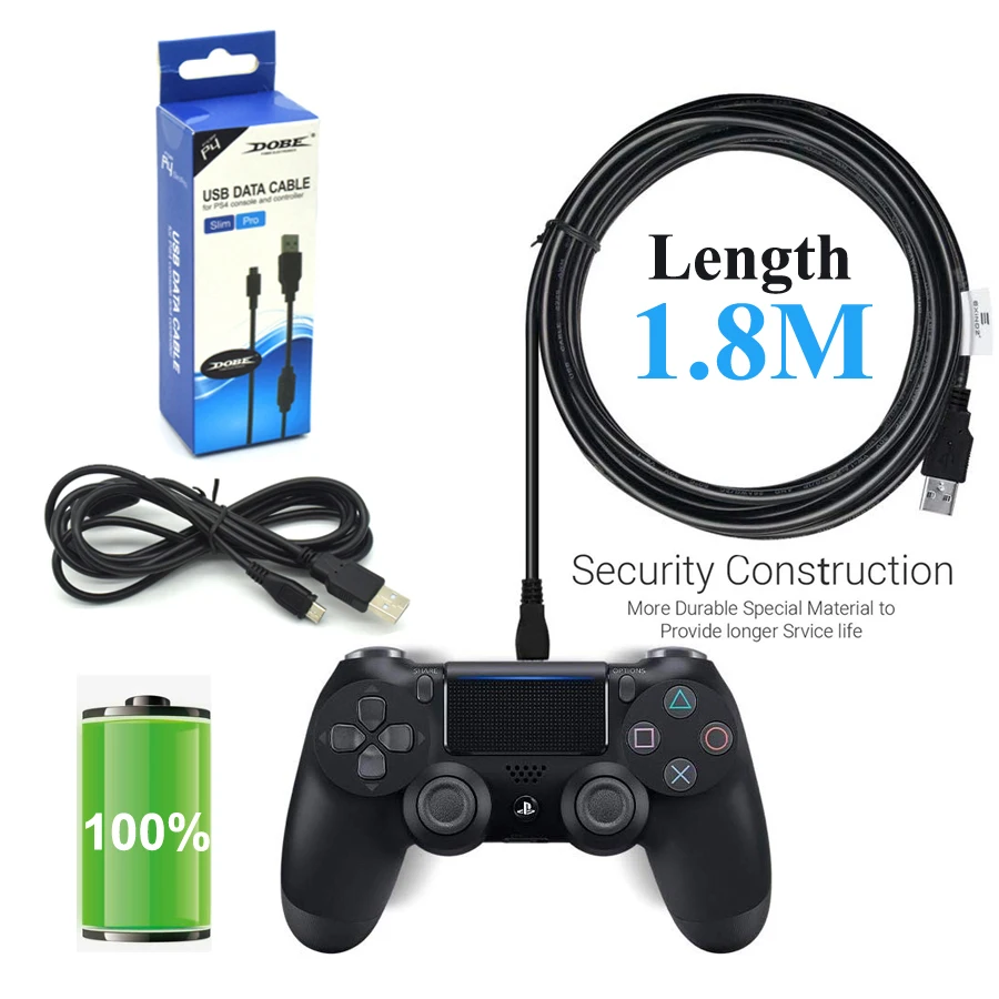 Беспроводной зарядный кабель для геймпада PS4 1 8 м Micro USB шнур синхронизации данных