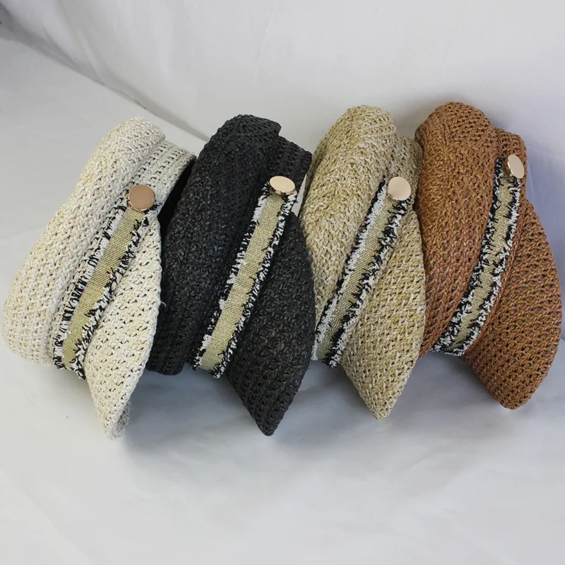 2021 New Summer Artist Straw Paper Beret Hat For Women Sun Hat Visor Breathable Cap Outdoor Casual Painter Boinas Newsboy Hat