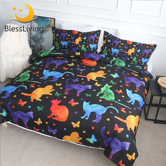BlessLiving Cute Maneki Neko Bedding Set Beckoning Cat Bedspread for Kids Cartoon Quilt Cover Japanese Lucky Cat White Bed Set 1